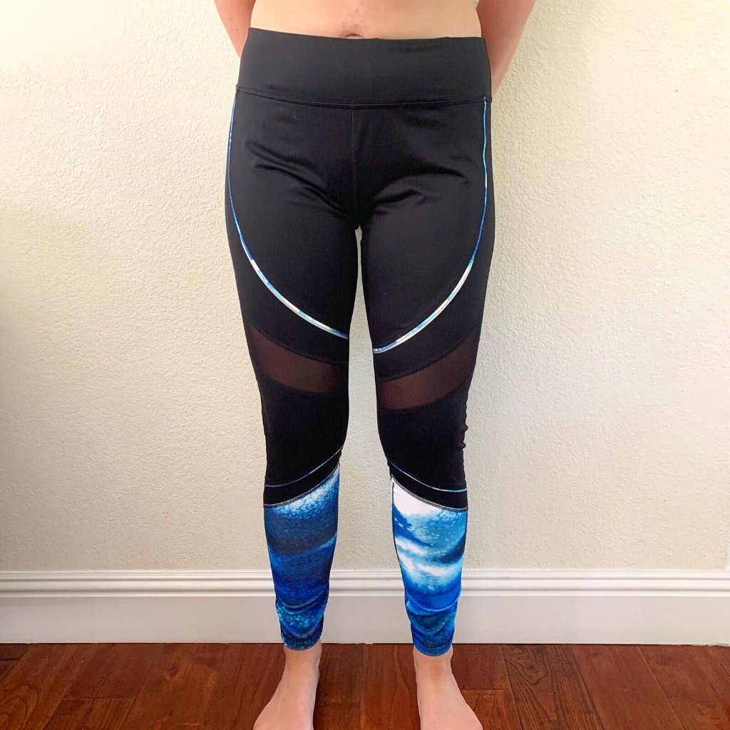 Express Leggings Size L Exp Core Black Blue Water Reflective Compression Mesh
